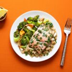 broccoli with meat on plate