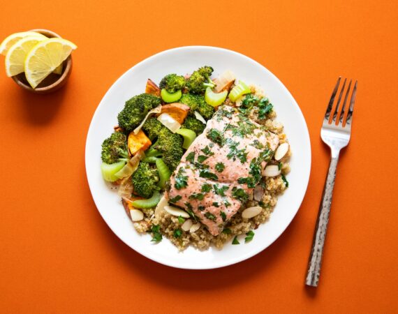 broccoli with meat on plate